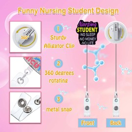 ANDGING Nursing Student Badge Reel Holder Funny Nurse Medical No Sleep No Life Badge Reels Retractable for Nurses Cute Acrylic RN CNA LPN LVN Glitter Badge Clip Accessories Assistant Gifts