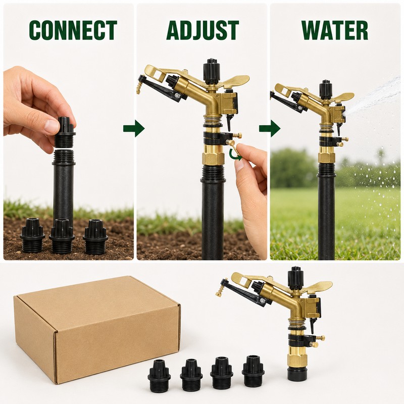 360° Rotating Impact Rain Gun Sprinkler Head, 1/2–2 Inch Thread