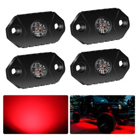 4WDKING Red LED Rock Lights, 4 Pods IP68 Waterproof Underbody Glow Trail Rig Lamp LED Neon Lights for Truck Jeep Off Road Truck Car Boat ATV SUV Motorcycle
