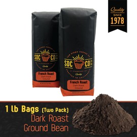 San Diego Coffee French Roast, Dark Roast, Ground Coffee, 16-Ounce Bags (Pack of 2) Café molido tostado