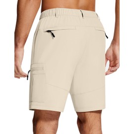 SERAMY Mens Hiking Cargo Shorts 7" Inseam 6 Zipper Pockets Stretch Quick Dry Lightweight Short for Golf Casual Fishing Work Light Khaki M