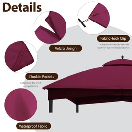 Warmally 10x12 Replacement Gazebo Canopy Top Cover for Lowe's Allen Roth #GF-12S004B-1,Heavy Duty Roof Gazebos Top with Mesh, Only Replacement Top（Burgundy）