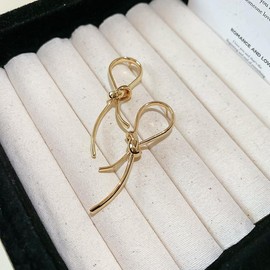 XIANQI 24K Gold Knot Falling Earrings for Women, S925 Sterling Silver Post Ribbon Knot Stud Earrings Drops, Daily Jewelry Accessory Valentines Day Gifts(Gold)