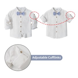Volunboy Toddler Boys Wedding 4Pcs Linen Set Baby Formal Gentleman Suspenders Bowtie Outfits Long Sleeve Dress Clothes (Skyblue, 12-18 Months)