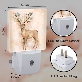 Winter Christmas Deer Night Light for Kids,Deer Horns Decorated with Fir Branches and Lights Night Light Plug in with Dusk to Dawn Sensor,0.5w Energy Saving Nightlight for Hallway Stairway Bedroom
