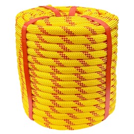 Ezjsdltech 1/2 in x 100 ft Polyester Arborist Rigging Rope, Yellow Braided Tree Climbing Rope 48 Strands for Farm Work and Swinging