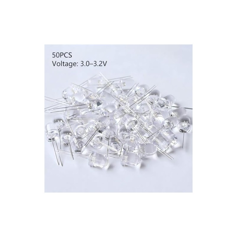 ProCircFix 50 Pcs 10mm White LED Diodes, High Brightness F10