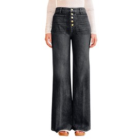 Wide Leg Jeans for Women High Waisted Stretchy Flare Trendy Straight Leg Button Fly Fall Baggy Jeans with Pockets Fall Democracy Sweatpants Black Puls Size 14