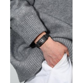 HEYOLL Confirmation Gifts for Teenage Boys, Black American Flag Cross Bracelet Catholic Christian Religious Wrist Jewelry Confirmation Gifts Ideas Teen Boys Son Men