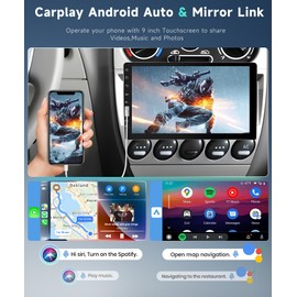 Podofo Single Din Car Stereo with Carplay Android Auto,9inch 1024x600 HD IPS Touchscreen Bluetooth FM/AM Radio Mirror Link SWC,Car Audio Receivers,HD Backup Camera/External Mic/USB