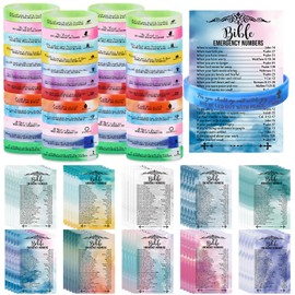 Seenelling 50 Set Easter Christian Bracelets Gifts Silicone Bible Verse Bracelets Bulk Rubber Wristbands Emergency Numbers Cards Church Welcome Gifts Gospel Tracts for Women Men Teacher(Retro)