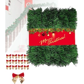 10 Meters Christmas Garland + 3cm 45 Bows Christmas Garland Christmas Decoration Outdoor Fireplace Stairs Doors Windows