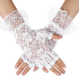 HJZHII Lace Fingerless Gloves, White lace Gloves Elegant Floral Design Lolita Glove Laces Wedding Glove for Wedding Bridal Costume Party Opera Cosplay Accessories