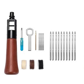 WUTA Leather Sewing Machine Hand Sewing Machine Speedy Stitchers for Leathercraft Hand Sewing Machine Leather Sewing Needles Set Black White Brown Tri-Color Wax Cord with 10 Small Chrome Plated