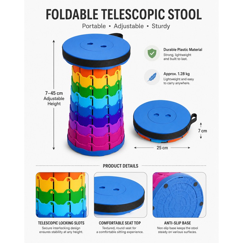 Adjustable Telescoping Folding Stool for Camping – Lightweight Portable Seat
