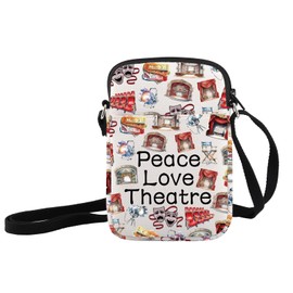 JXGZSO Peace Love Theatre Makeup Bag Comedy Tragedy Mask Cosmetic Bag Broadway Theatre Lover Gift Drama Theatre Gift, Peace Love Theatre Crossbody