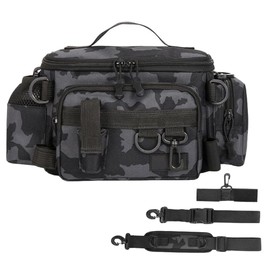 SEIWEI Canvas Fishing Shoulder Bag Pack, Heavy Duty Oxford Waterproof Insulated Multi-Pockets Fishing Tackle Bag for Outdoor Fly Carp Sea Fishing Accessories, black