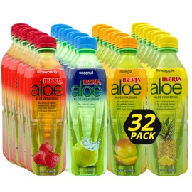 Iberia Iberia Aloe Vera Drink with Pure Aloe Pulp, Variety, (Pack of 32) 8 x Coconut, 8 x Mango, 8 x Pineapple, 8 x Strawberry