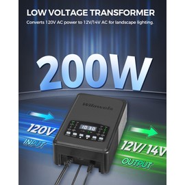 WILAWELS 200W Low Voltage Landscape Transformer, 2 Zone Independent Control, Landscape Lighting Transformer, 120V AC to 12/14V AC, Low Voltage Transformer with Timer and Photocell Sensor, ETL Listed