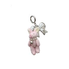 Fuqimanman2020 Lovely Bear Rabbit Plush Stuffed Keychain, Pearl Plush Keychain, Decoration Accessories For Backpack Bag Purse(Pink Rabbit B)