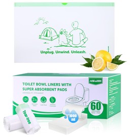 Toilet Liners with Lemon-Scented Absorbent Pads, 60-Pack, Universal Fit, Disposable Toilet Bags, Camping-Inspired Design, Ideal for Home, Boat or Camping WC, Dry Flush Ready, Emergency Use, Tear-Free