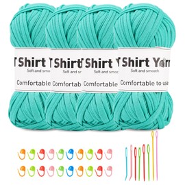 Doxiru 4 Pack 100g T-Shirt Yarn Set, Yarn for Knitting, Fabric, Knitting Yarn, Cotton Yarn, Soft Large Yarn, Crochet Yarn Set for Knitting, Crochet Yarn, Weaving Accessories (Mint Green)