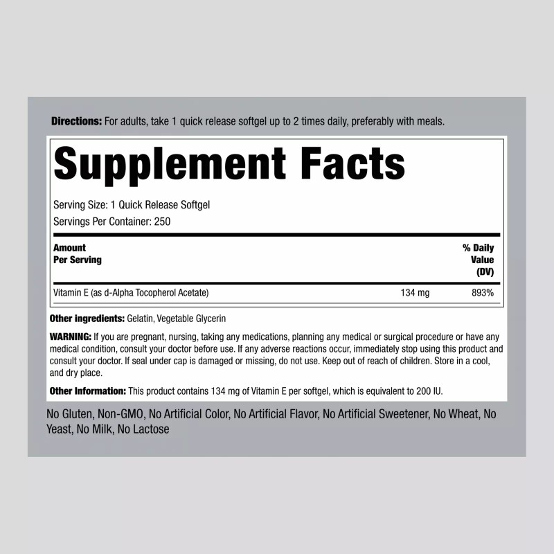 Piping Rock Vitamin E 200 IU | 250 Softgel |