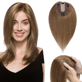 Fellissy Hair Topper for Women 100% Human Hair Hair Topper with No Bangs Hair Pieces for Women with Thinning Hair 12 Inch #06 Dark Linen