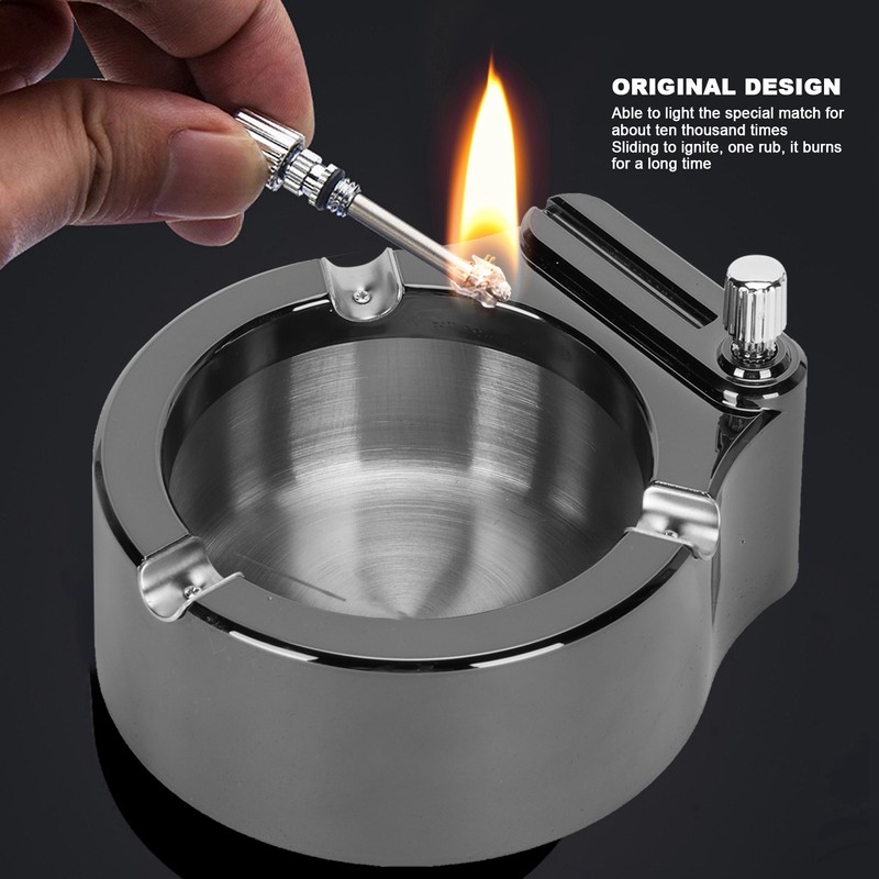 Stainless Steel Ashtray with Matches Lighter Function for Home Office
