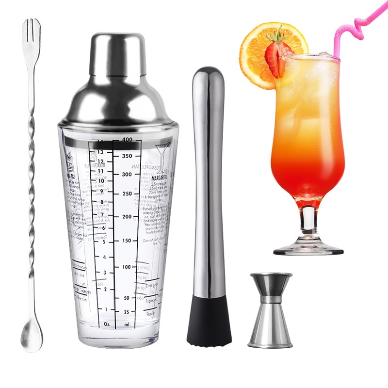 Wikimo Stainless Steel Cocktail Shaker with Bar Accessories (A -