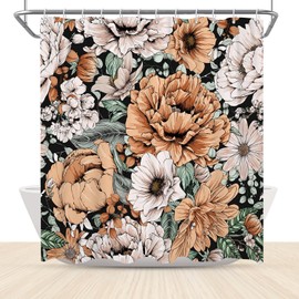 Elegant Floral Shower Curtain Mid Century Boho Patterned Bath Curtain Modern Abstract Chic Bright Design Bathroom Home Decor Waterproof Shower Curtain with Hooks 72''x72''