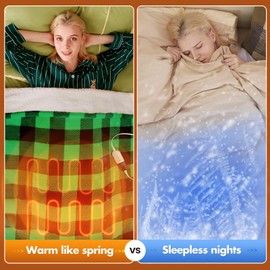 Electric Heated Sherpa Buffalo Plaid Christmas Throw Blanket with 6 Heating Levels & 4 Hours Auto Off, Fast Heating Warm Plush Washable Blanket with Over-Heat Protection, ETL Certification, Green