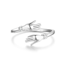 Hugging Ring Made of 925 Sterling Silver, Hugging Hands Design with Sparkling Zirconia Stones, "Expression of Affection and Love", Ring for Women and Women Made of Real Silver, Precious metal stone