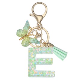 PATIKIL Alphabet Initial Letter Keychain, Resin Cute Keychains with Tassel Butterfly Letter E Pendant Charm for Women Key Purse Handbag Bag Accessories, Green