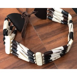 Shameg Tradition Buffalo Bone Choker Native American Indian Tribal Necklace Beaded White stone