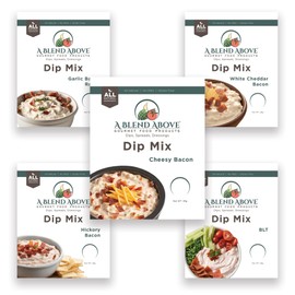 A Blend Above Bacon Lovers Dip Mix, 5 packets - Hickory Bacon, White Cheddar Bacon, BLT, Cheesy Bacon, and Garlic Bacon Ranch, 1 oz. Each, Makes 16 Ounces, Gluten-Free, No MSG, All Natural, No Preservatives, Vegan Friendly, Keto Friendly, Vegetable Dip, 