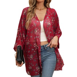 Argstar Women's Kimono Cardigans Casual Summer Tops Cover up Open Front Floral Print Resort Wear/Beachwear XXL-3XL