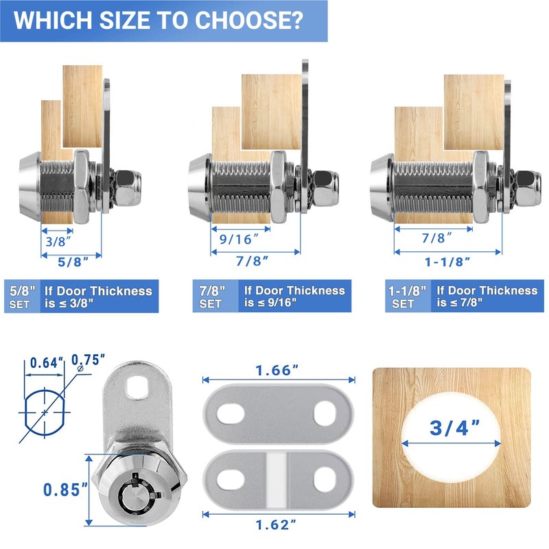 Sissinda Cam Lock RV Storage Locks Keyed Alike,1-1/8" Fits on
