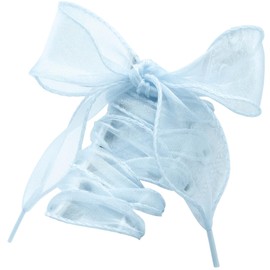 WEGOODZF Flat Ribbon Organza Shoelaces: 4 cm Wide Transparent Snow Yarn Shoe Laces for Trainers 2 Pairs, 05 Light Blue