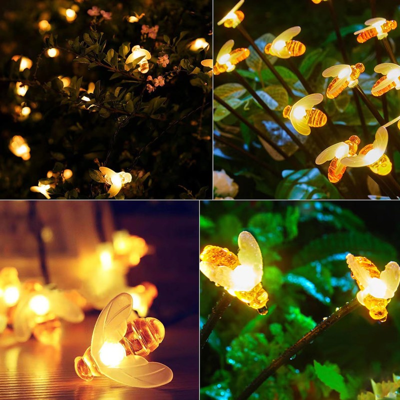2 Sets Solar Garden Bee Lights IP65 Waterproof 8LEDs Solar