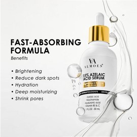 ALMOES Hydrating Serum,Hyaluronic Acid Serum for Face,Azelaic Acid 15% Serum with Tightens Pores,Moisturise Skin,Improve Skin Tone,Niacinamide Serum,Increase Skin Elasticity,Skin Care Serum,1 Fl Oz