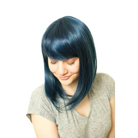 Prettyland matt Natural static-free Straight Wig Mid-Length for Daily Life with Bangs - Dark Blue (black Blue Mixed) C180
