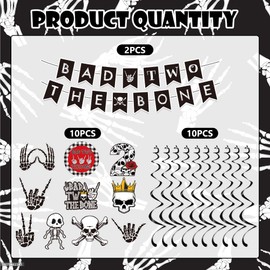 Bad 2 The Bone Birthday Party Decorations Boys Include Bad Two The Bone Banner Hanging Swirls Rock N Roll Bone Skull Second Birthday Theme Party Supplies