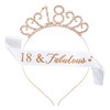 CHTENG Rose Gold Birthday Girl Sash and Tiara Rhinestone Crown