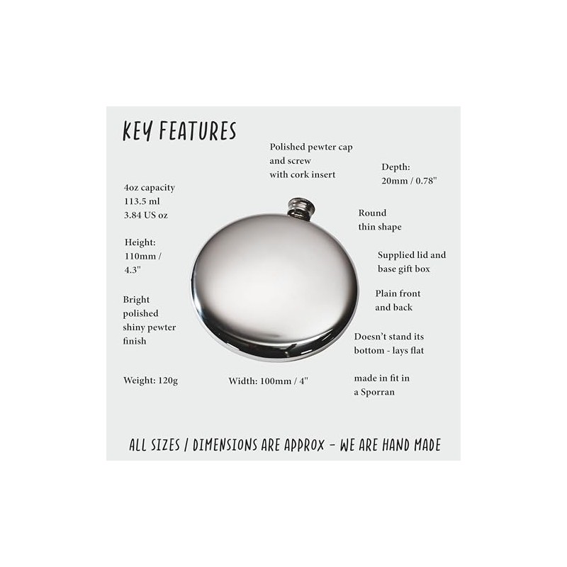 Wentworth Pewter - Kells Celtic Polished Round Pewter Sporran Flask,