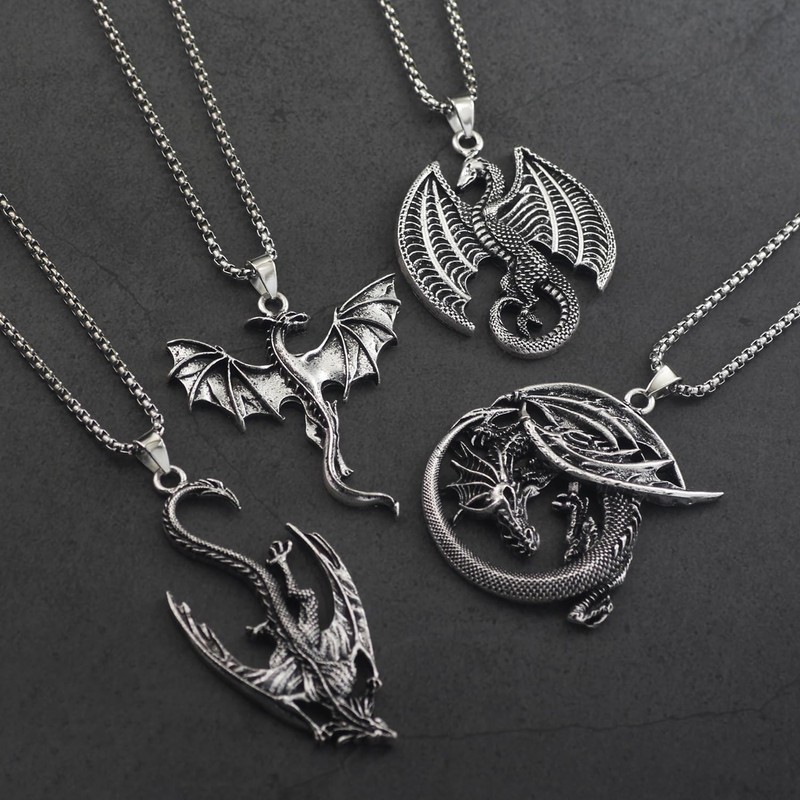 XJYHDY 4PCS Viking Style Dragon Necklace Set for Men Women,