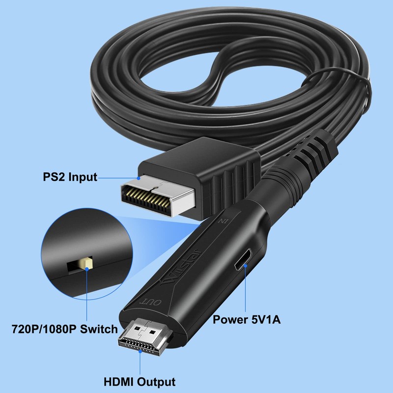 Wiistar PS2 to HDMI Converter Adapter PS2 HDMI Cable 1m/3.2ft