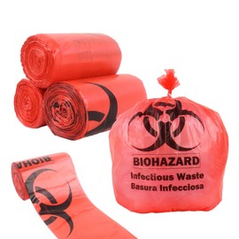 Klmnop 200 Pack Biohazard Waste Bags, 3 Gallon 4.57 x 18.9in Heavy-Duty Red Trash Bag, Medical-Grade Biohazard Waste Disposal Bags for Safety Waste Disposal(Red)