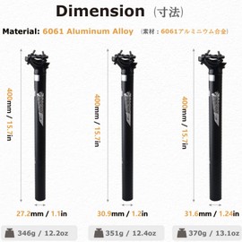 JEELAD Bicycle Seatpost Saddle Post Aluminum Seat Pillar 25.4/27.2/28.6/30.4/30.9/31.6 X 400mm MTB Road Bike Cross Bike Mountain Bike Frosted (01 Black, 30.9 x 400mm)