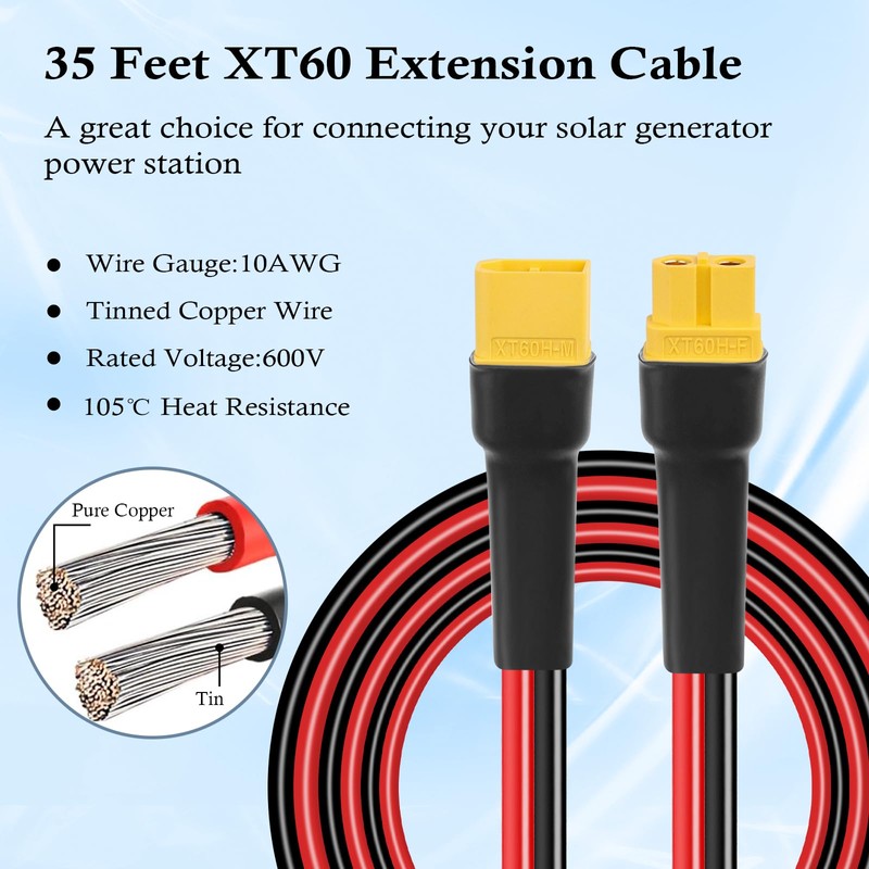 MOOKEERF XT60 Extension Cable 10AWG 35FT With Male to Female